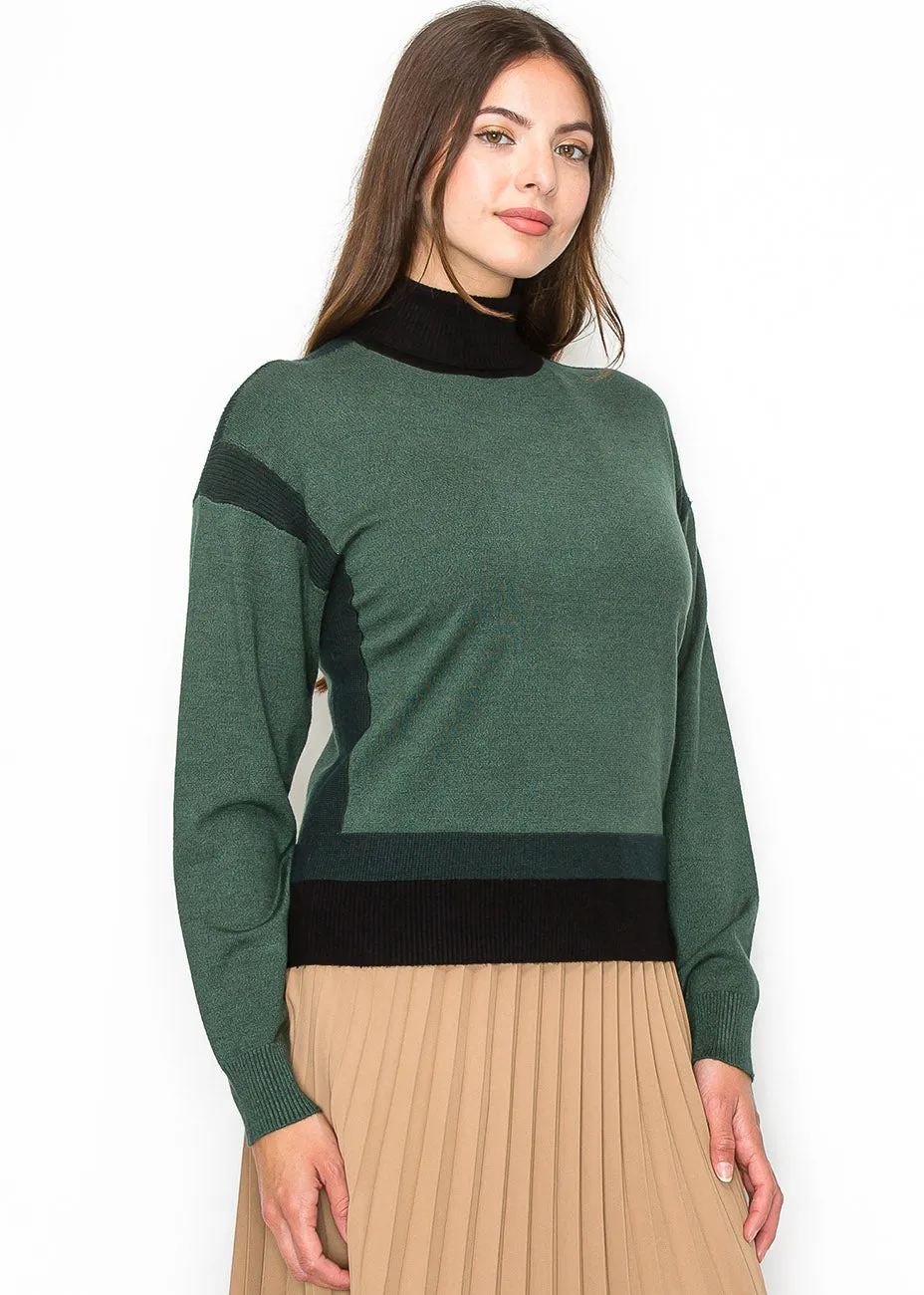 Pull-over col roulé bicolore