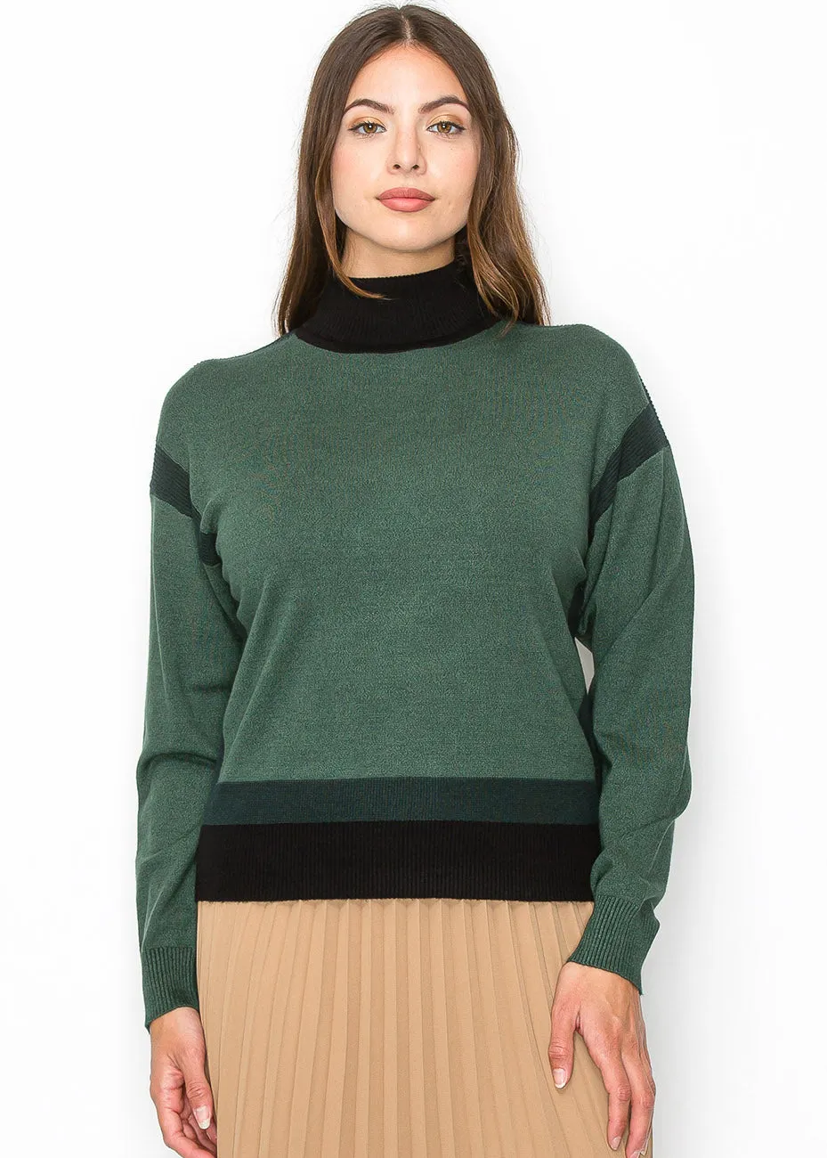 Pull-over col roulé bicolore