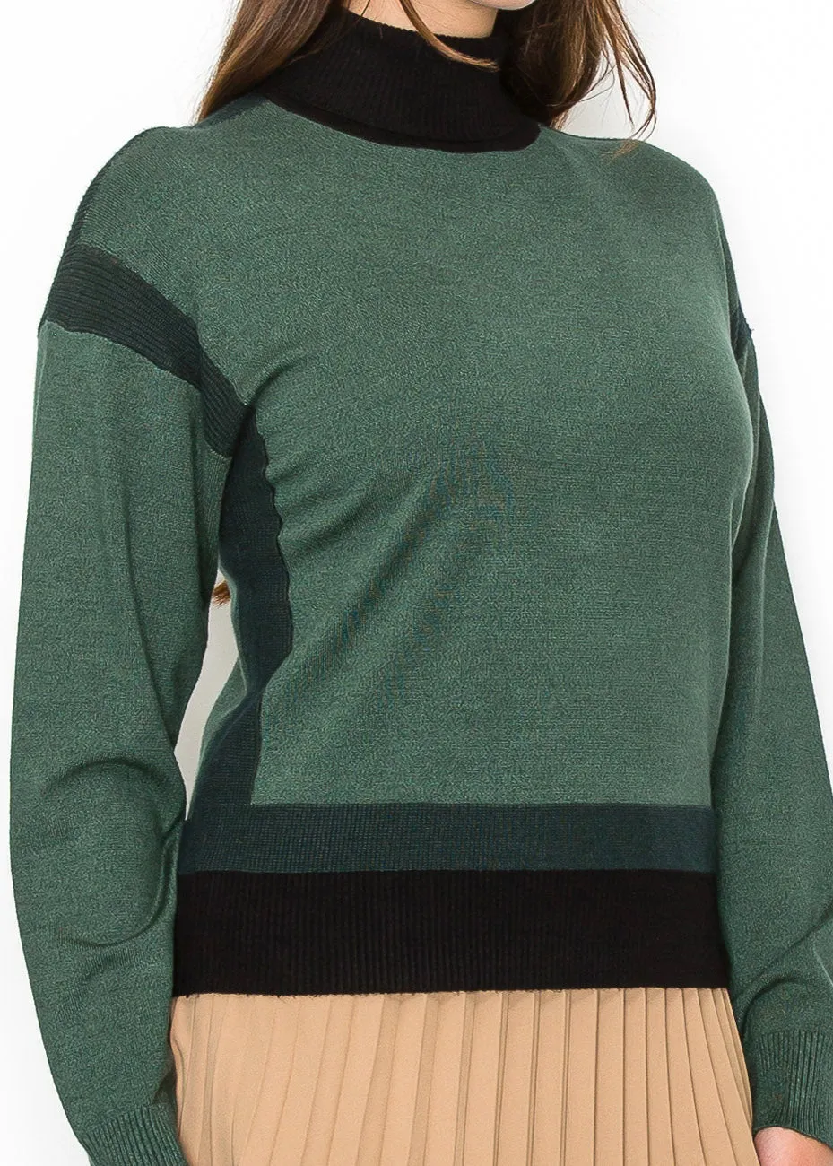 Pull-over col roulé bicolore