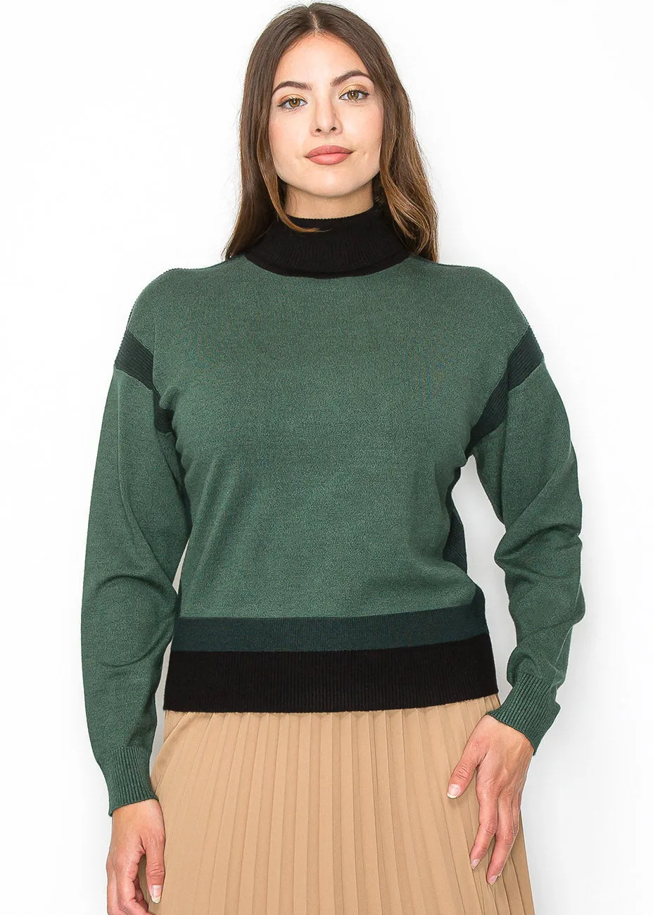 Pull-over col roulé bicolore