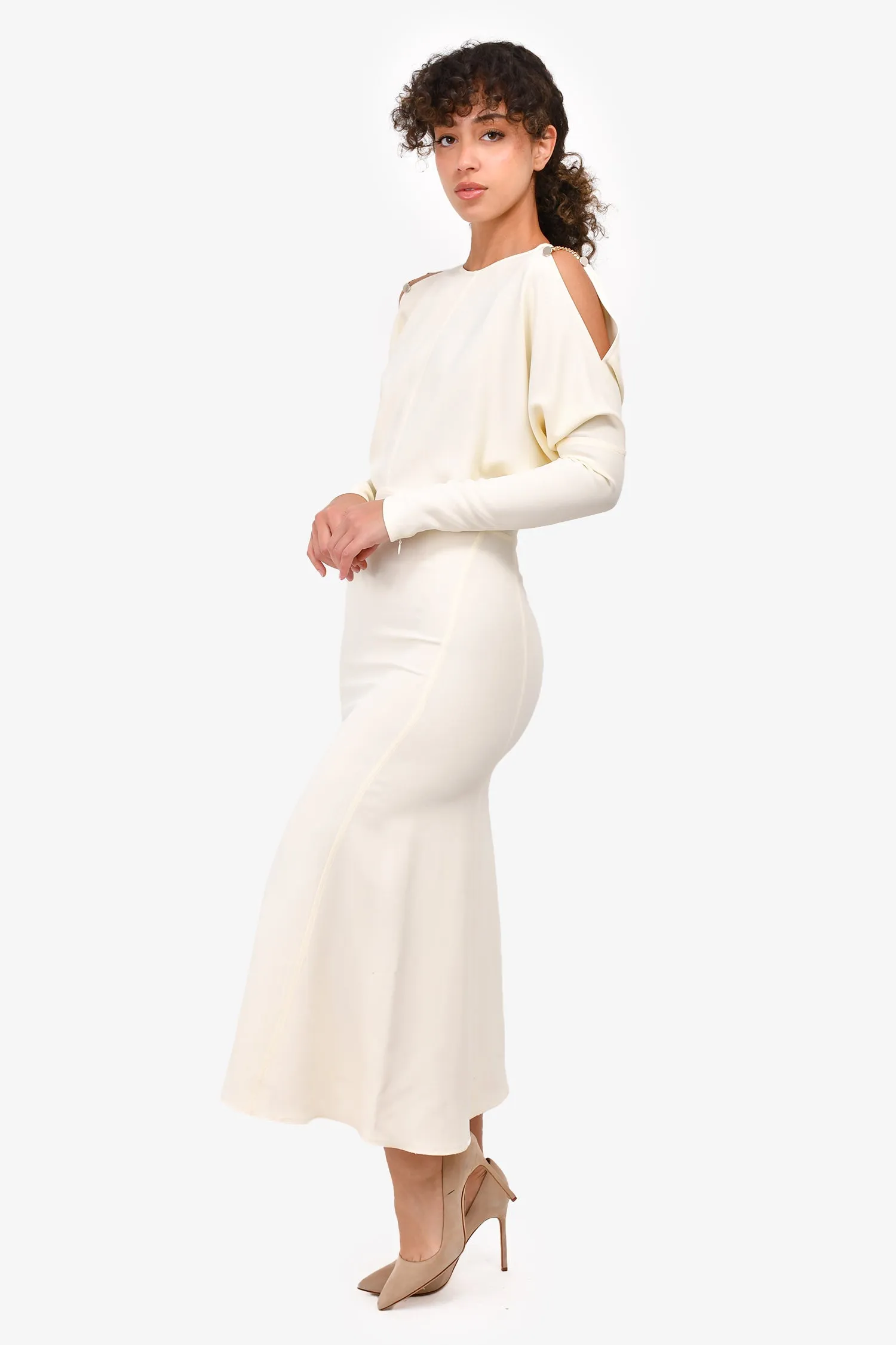 Robe longue Victoria Beckham avec détail de chaîne crème Taille 2