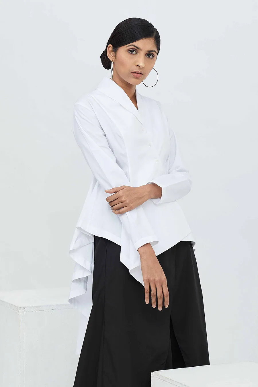 Chemise trompette blanche asymétrique