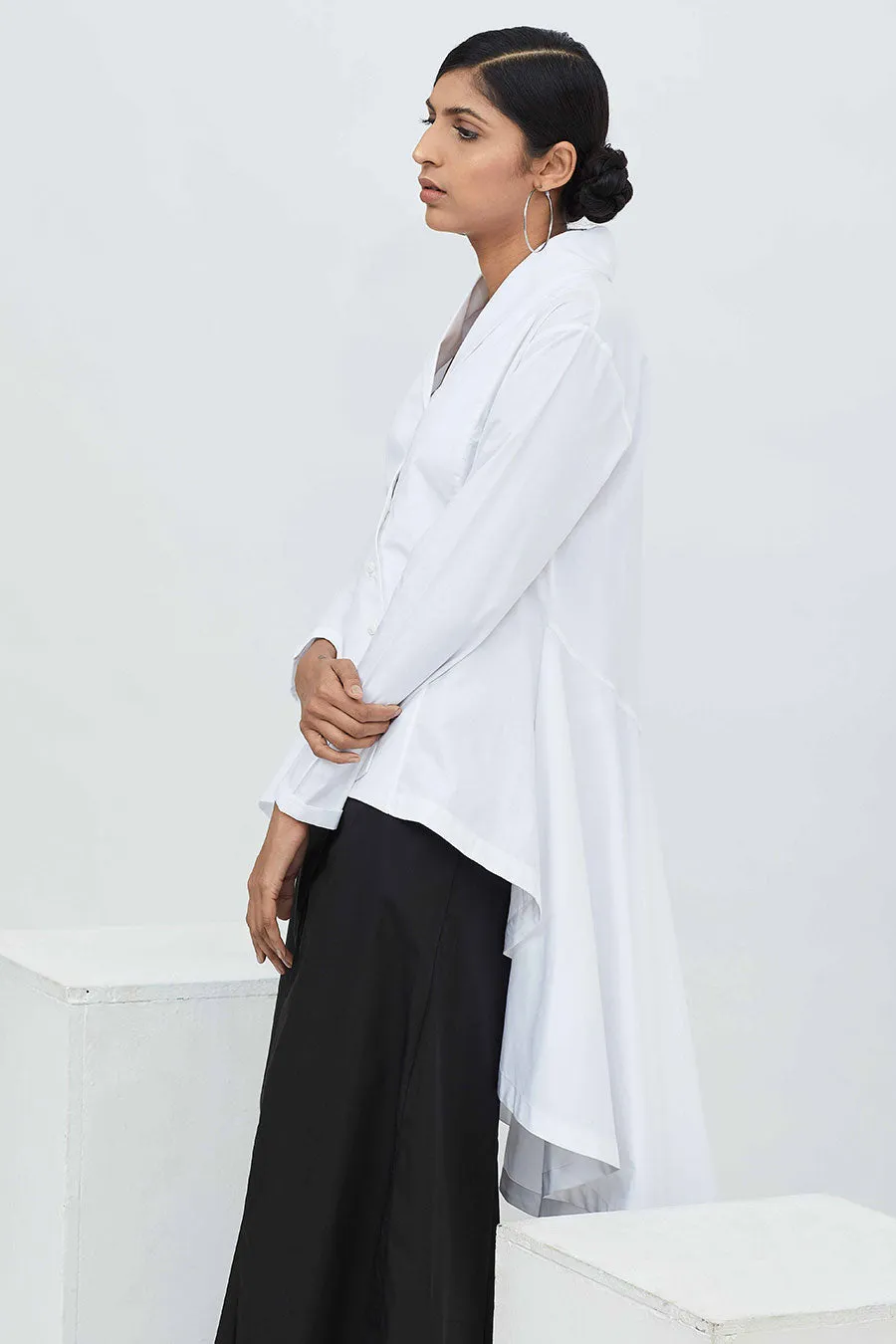 Chemise trompette blanche asymétrique