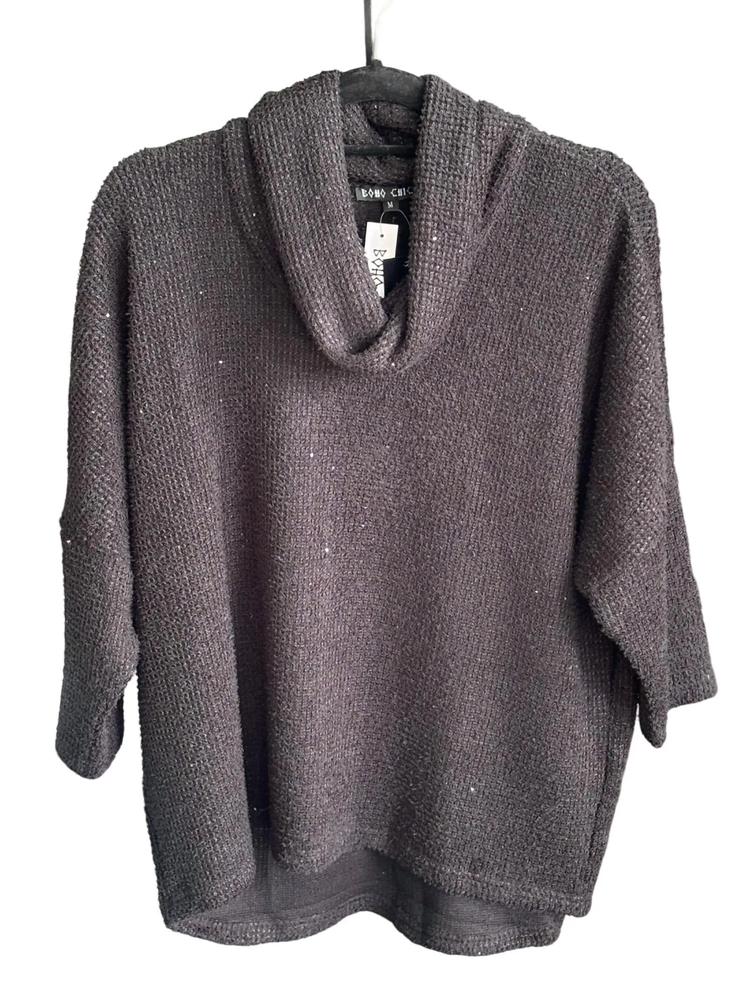 Pull col chemin de femme avec encolure en capuche noir