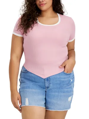 T-shirt à côtes asymétriques pour femmes, rose