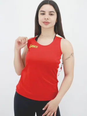 Haut de sport imprimé logo de marque pour femme, Rouge