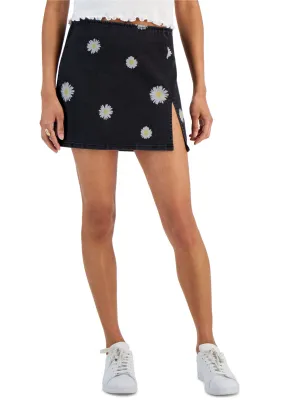 Jupe en jean imprimée Daisy pour femme, Noir