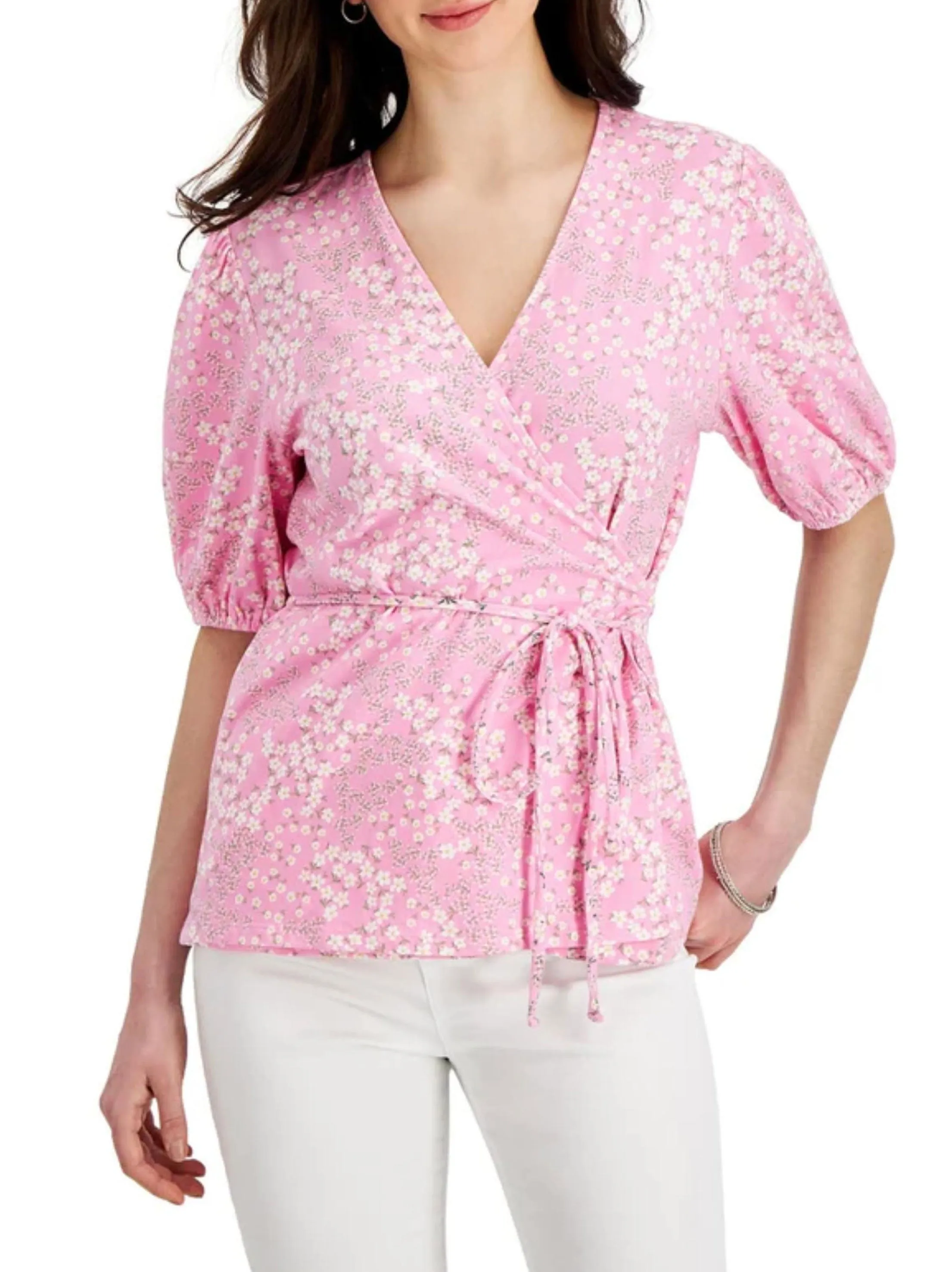 Haut décontracté floral pour femmes, rose