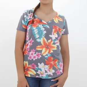 Haut à imprimé floral pour femme, Gris