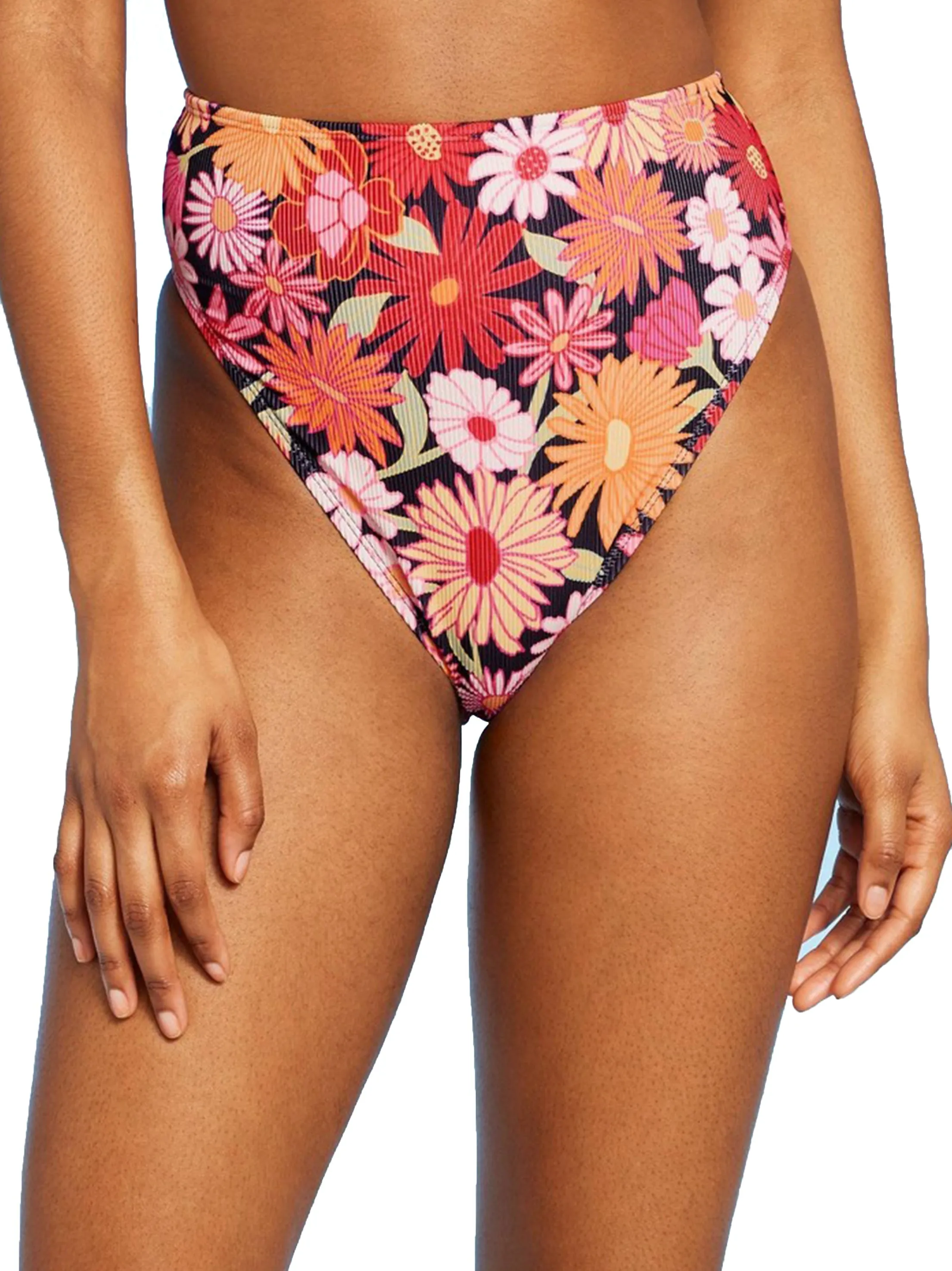 Culotte de bikini à rayures florales pour femme, Multi