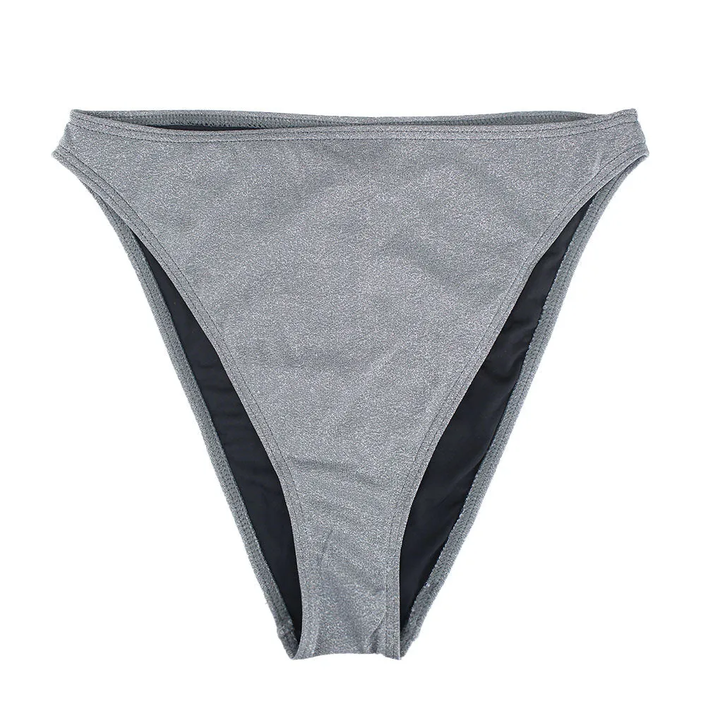 Slip de Bikini Femme à Haute Taille Pailleté, Gris