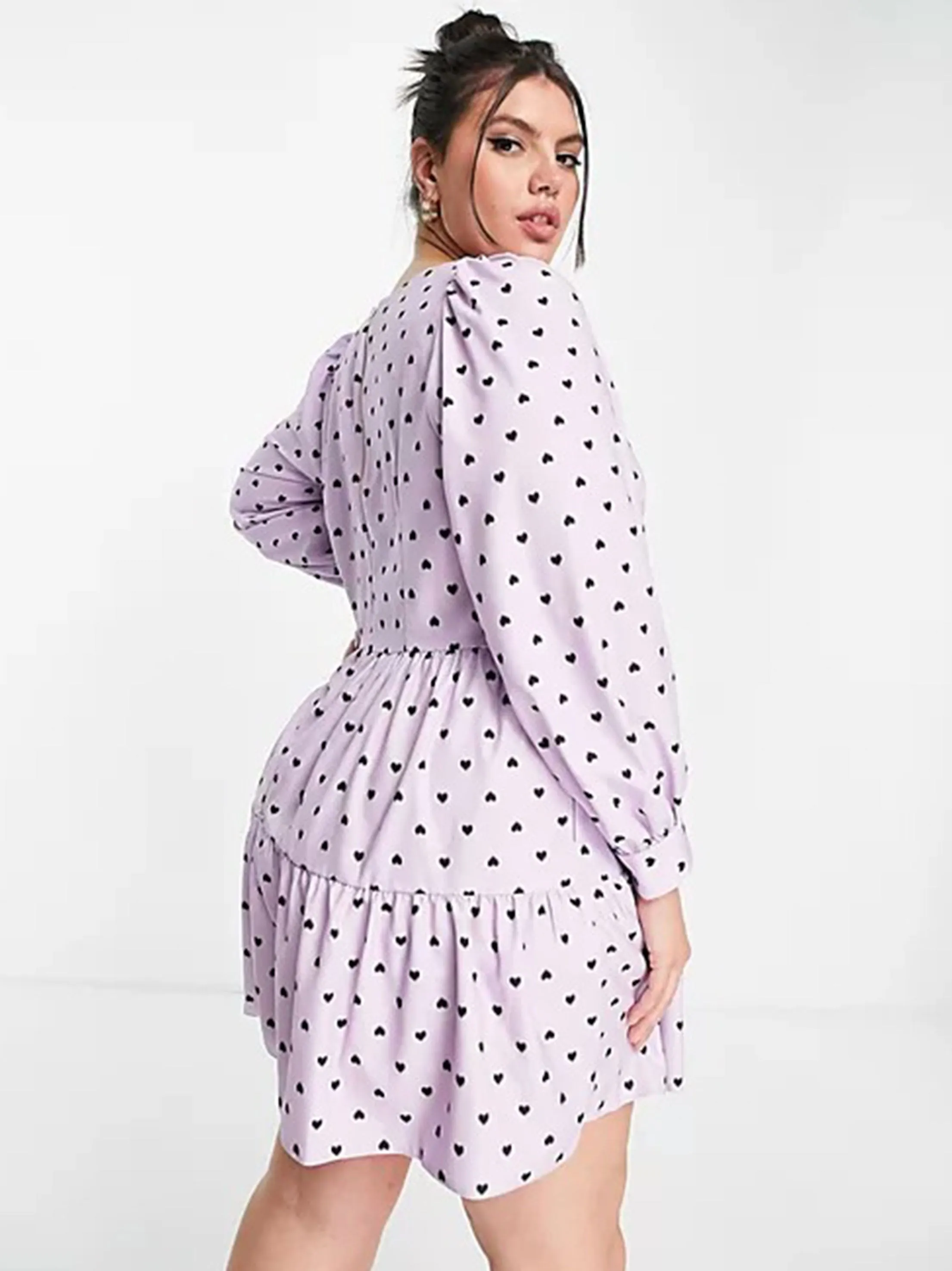 Robe à volants imprimée cœurs pour femme, violette