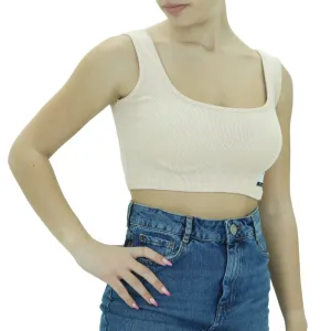 Haut court tricoté uni pour femme, rose clair