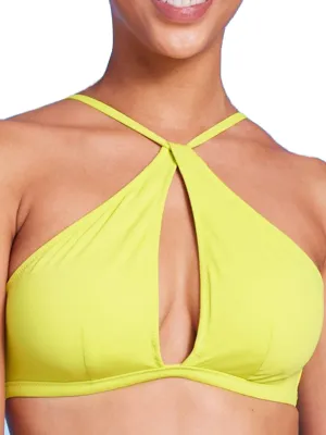 Haut de bikini à col clé long pour femmes, Jaune