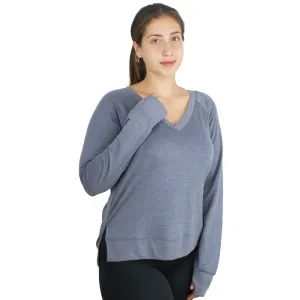 Haut de sport féminin à col en V large, Bleu marine clair