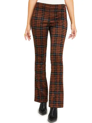 Pantalon à pattes d'éléphant en tissu écossais pour femme, marron