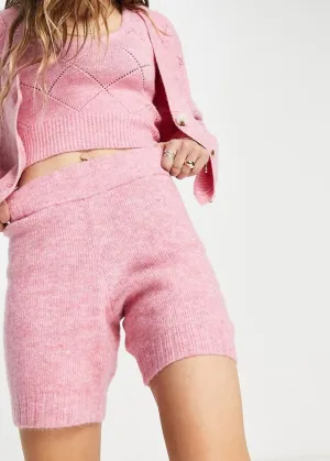Short tricoté uni pour femme, rose