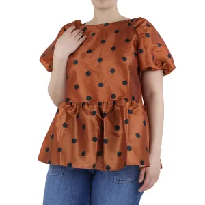 Haut à manches ballon à pois pour femme, Brique
