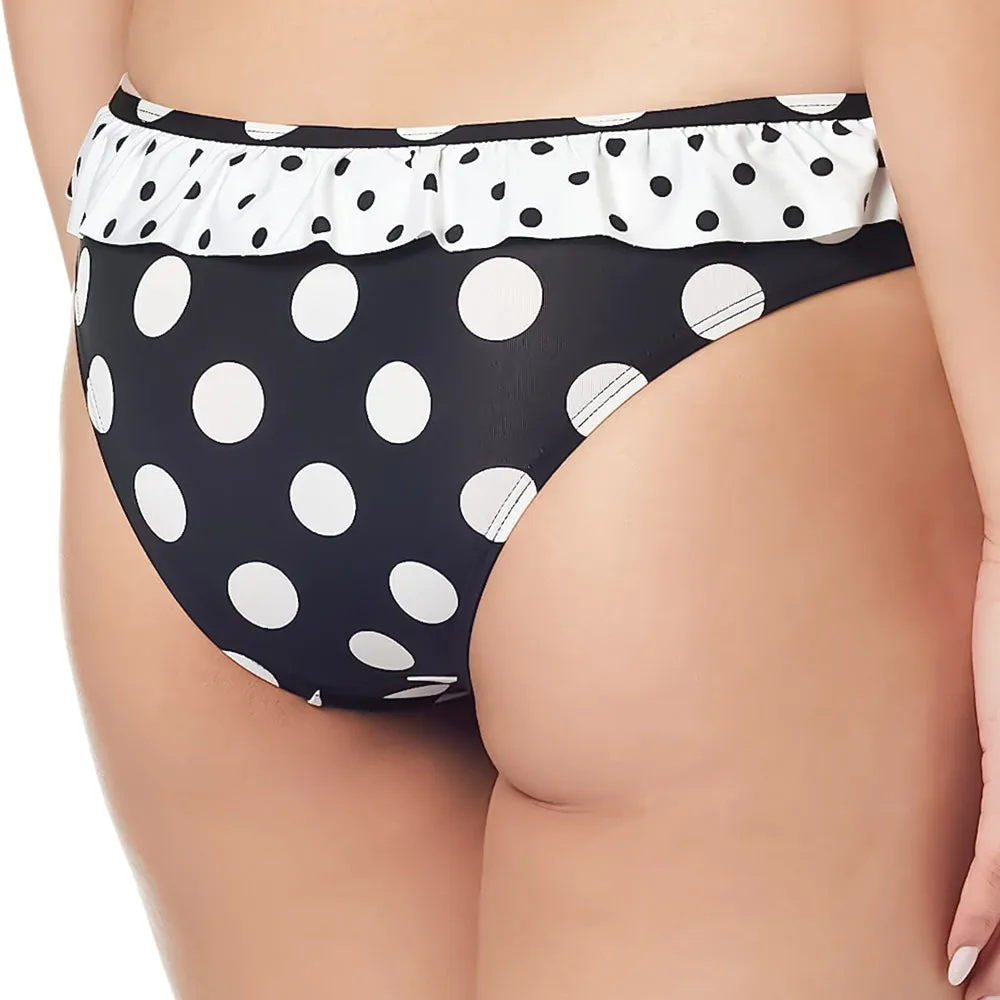 Culotte de Bikini à Volants à Pois pour Femme, Noir/Blanc
