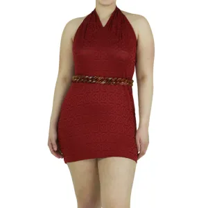 Robe courte décontractée imprimée pour femme, Bordeau