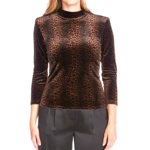 Haut à col montant imprimé pour femme, Marron