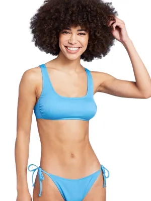 Haut de bikini côtelé pour femme, Bleu