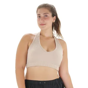 Haut court à col baleine et dos nu beige pour femme