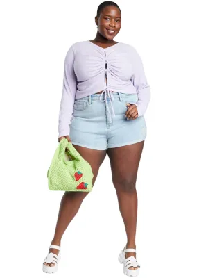 Short en denim délavé déchiré pour femme, bleu clair