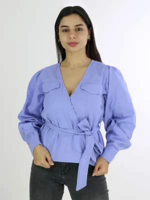 Haut à col en V avec boutons-pression pour femmes, Violet