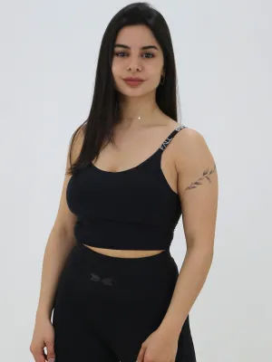Soutien-gorge de sport imprimé avec logo de marque Women's Straps, Noir