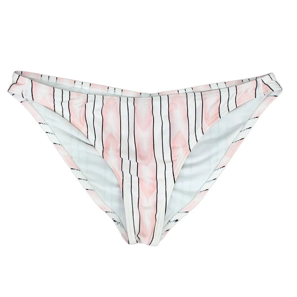 Slip de bikini à rayures à enfiler pour femme, rose