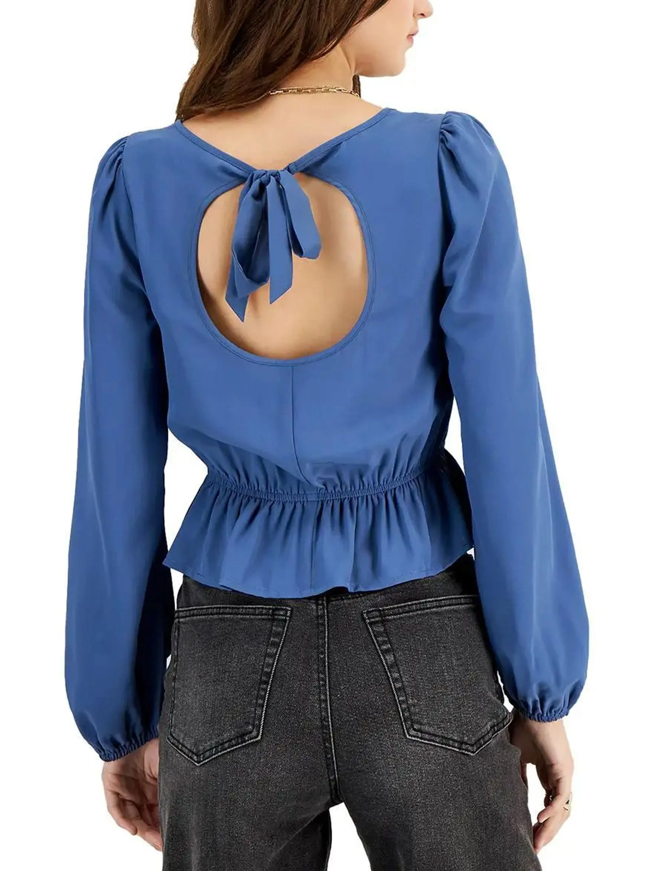 Haut péplum à manches ballon Sweetheart pour femme, Bleu