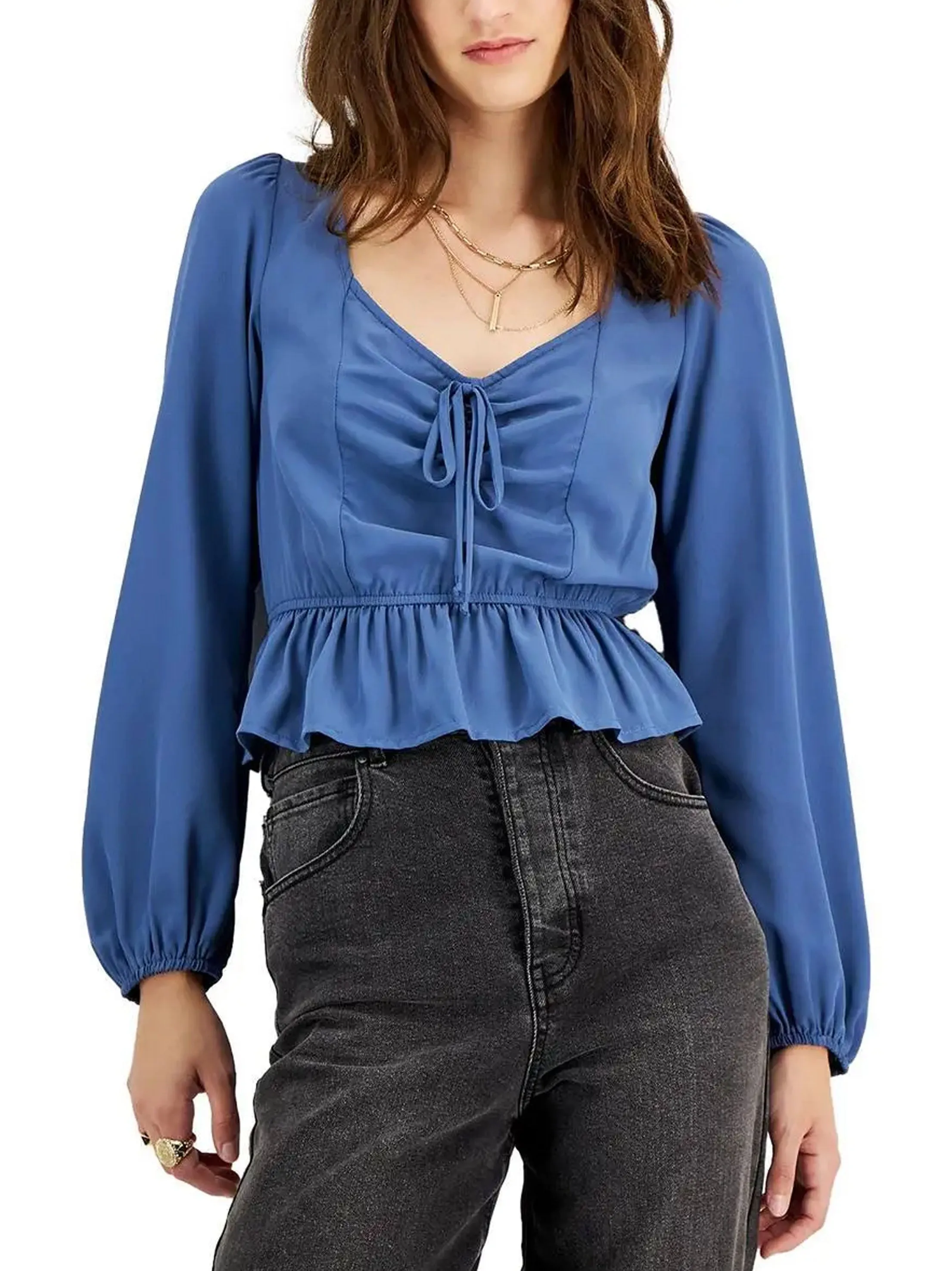 Haut péplum à manches ballon Sweetheart pour femme, Bleu