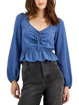Haut péplum à manches ballon Sweetheart pour femme, Bleu