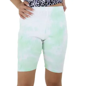 Short en coton côtelé à imprimé tie-dye pour femme, Pistache
