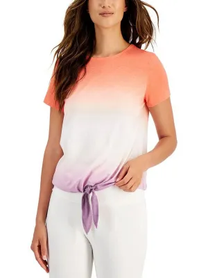 T-shirt tropical dégradé à nouer devant pour femme, multicolore