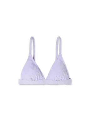 Haut de bikini triangle en éponge texturée à motifs ondulés pour femmes, mauve clair