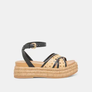 SANDALES WRILEY NOIRES EN RAFFIA TISSÉ