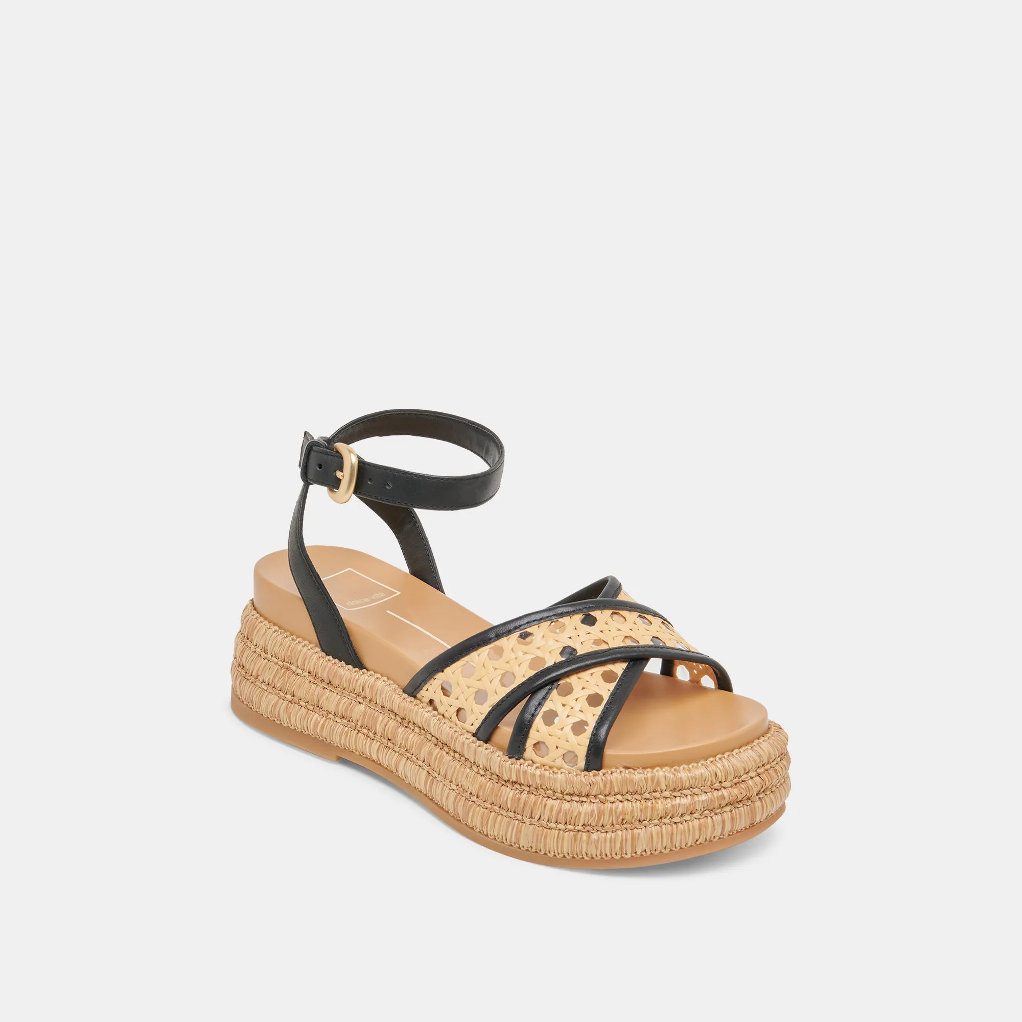 SANDALES WRILEY NOIRES EN RAFFIA TISSÉ