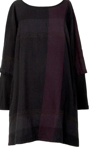 Yohji Yamamoto Japon. Robe évasée en laine et nylon à carreaux noirs Y's