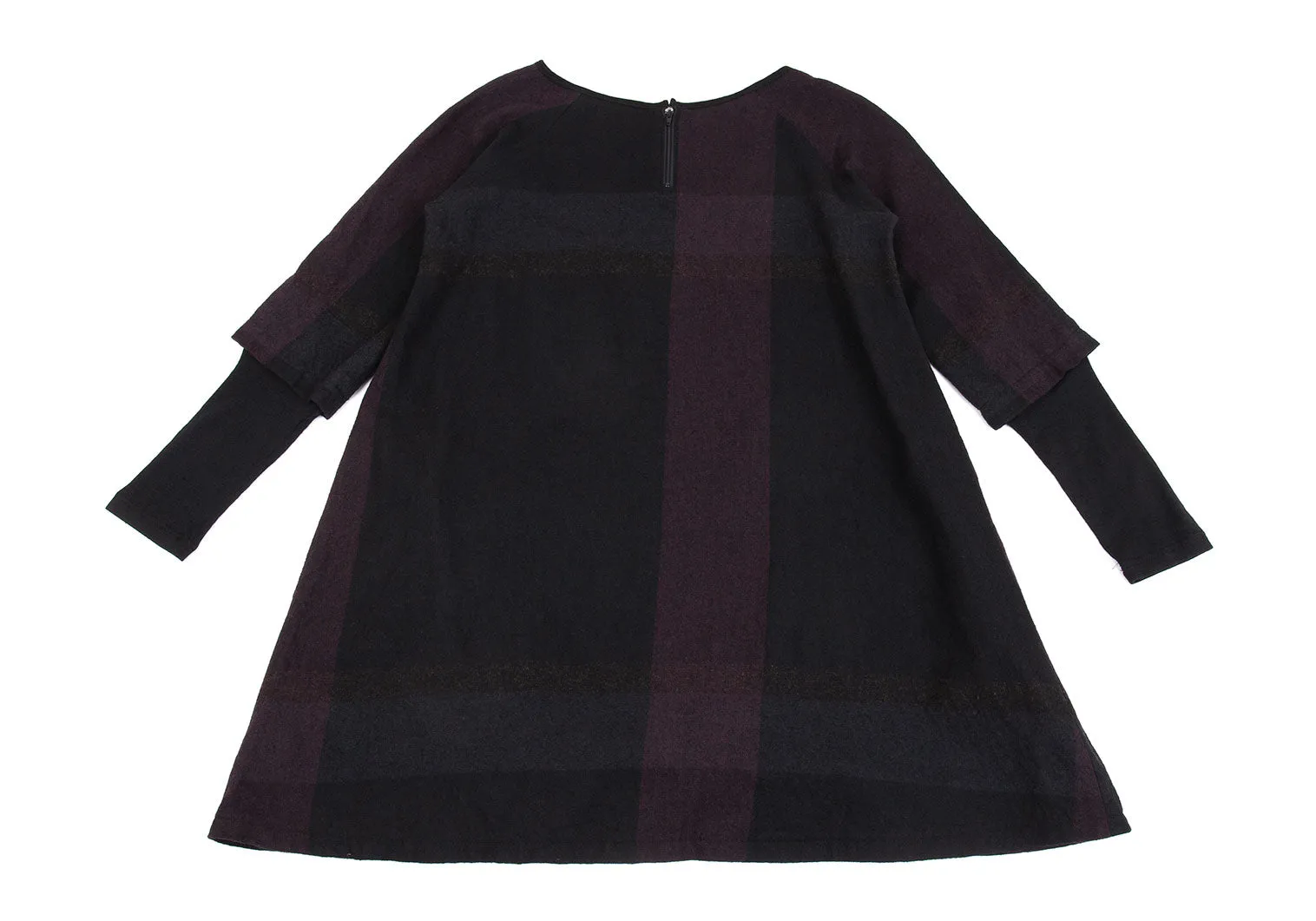 Yohji Yamamoto Japon. Robe évasée en laine et nylon à carreaux noirs Y's