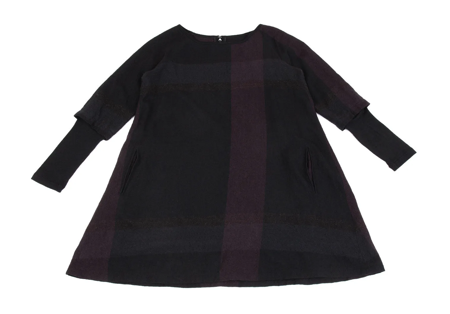 Yohji Yamamoto Japon. Robe évasée en laine et nylon à carreaux noirs Y's